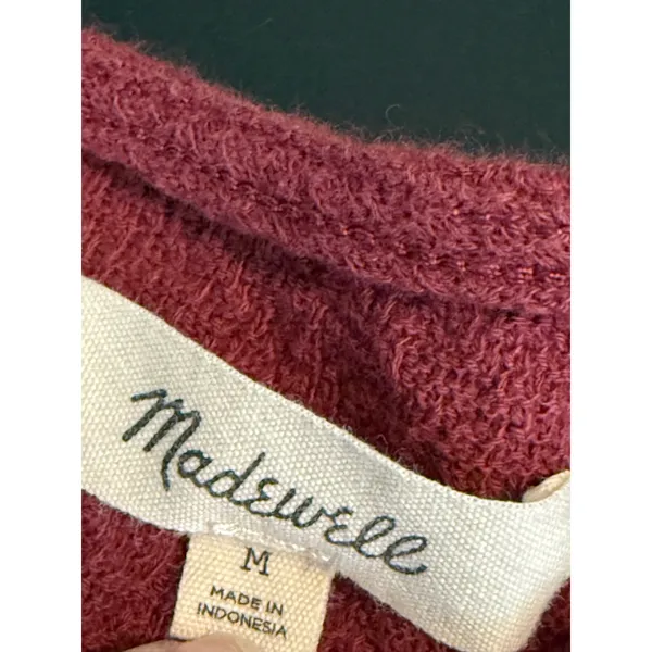 Madewell Womens Medium Red Textured Knit Eyelet Puff Sleeve Crewneck Top‎ - Image 4