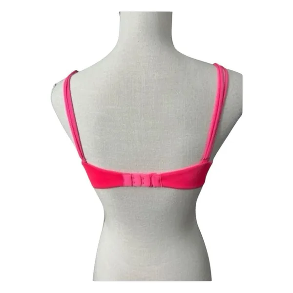 Victoria’s Secret Push Up Bra 34B Plunge Neon Pink Underwire Purple Floral Lace - Image 2