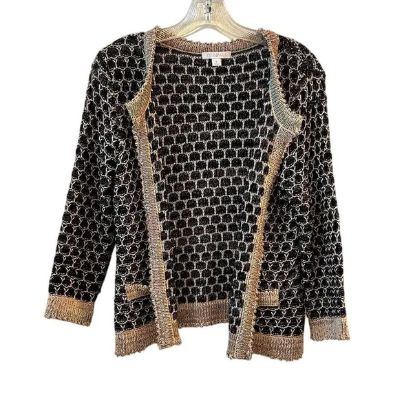 Roz & Ali‎ Women's M Open Front Cardigan with Metallic Threading - Image 4