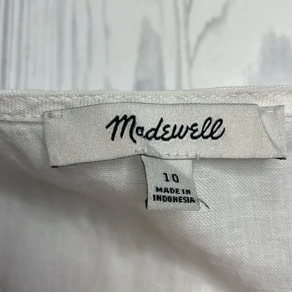 Madewell Flutter Sleeve Linen Ivory Blouse Button Front Size 10 - Image 6