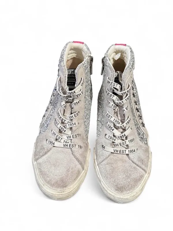 Vintage Havana Silver Glitter High-Top Sneakers with Cream Suede - Image 4