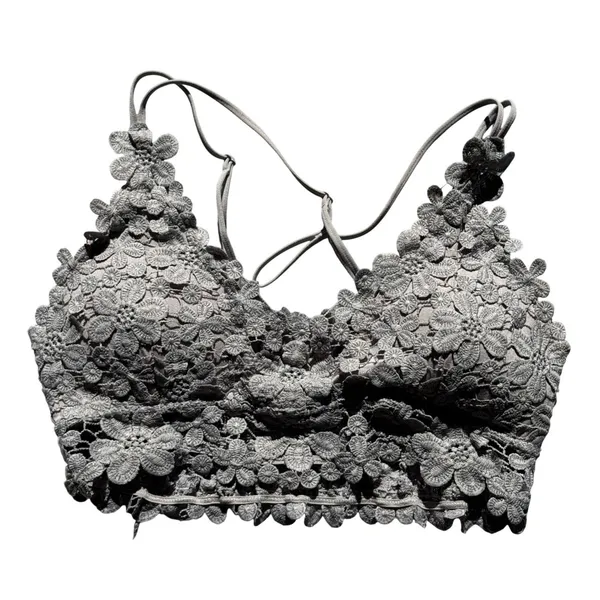 Cherish Gray Floral Crochet Lace Bralette Boho Festival Romatic Rave Crop Top L - Image 4
