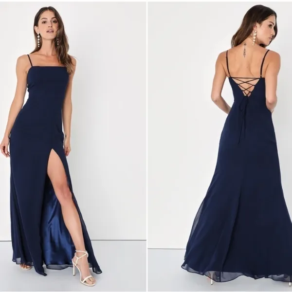 LULU's Bridesmaid Prom Wedding Flowy Romantic Lace-Up Back Sexy Maxi - Image 2