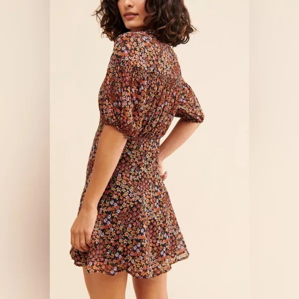 Free People Bonnie Mini Dress Floral short‎ sleeve buttons sheer - Image 2