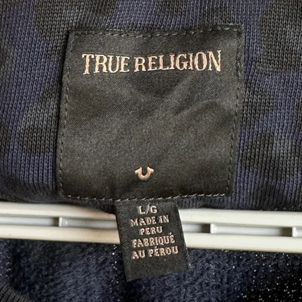 True Religion Navy Leopard Graphic Print Logo Crewneck‎ Sweatshirt L Pima Cotton - Image 5
