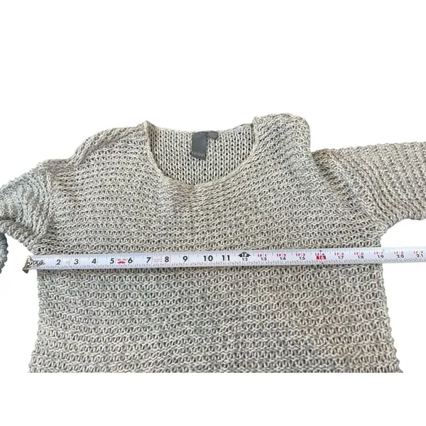 Quinn Gray Open Weave Knit Sweater M Slouchy Cozy Pullover Minimalist Beachy - Image 9