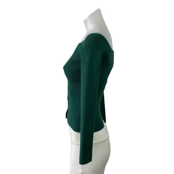Abercrombie & Fitch Green Rib Knit Boat Neck Long Sleeve Crop Sweater Top Sz XS - Image 2