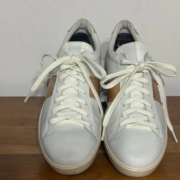 ECCO Soft 7 White Leather Metallic Rose Gold Silver Sneakers Size 38 7-7.5 - Image 3