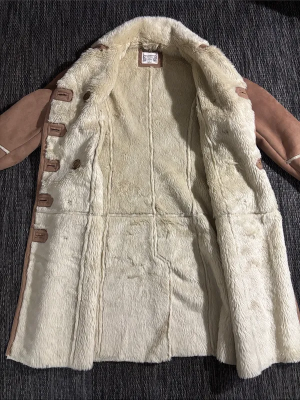 Ruff Hewn Faux Suede Fur Long Coat Penny Lane Beige Women's Size Large - Image 4