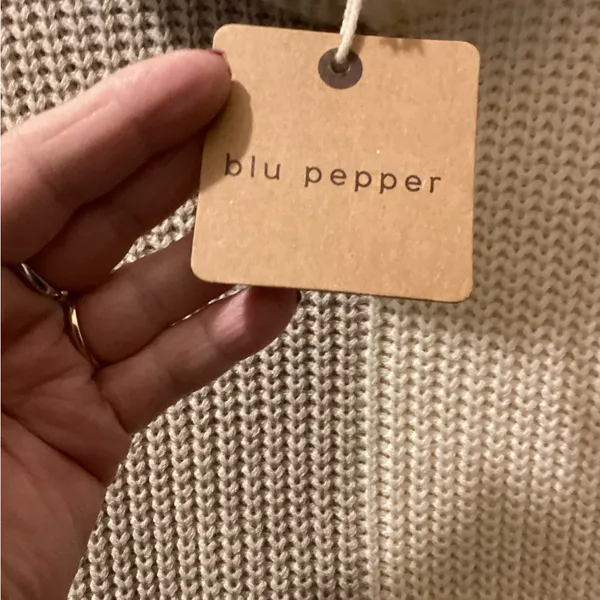 Blu Pepper Cream and Tan Cowl Neck Sweater - Image 3