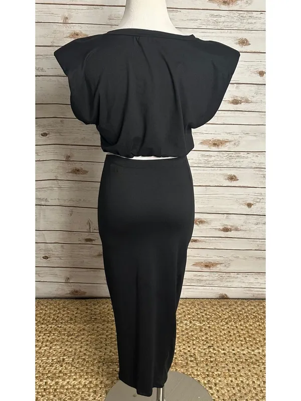 Black bodycon crop top high-waisted midi pencil skirt set Size Small minimalist - Image 6