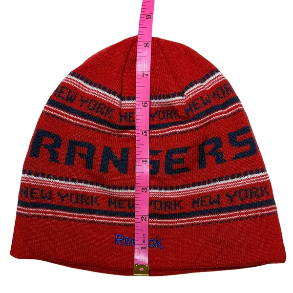 New York Rangers Reebok Knit Beanie Hat Navy Red NHL - Image 5