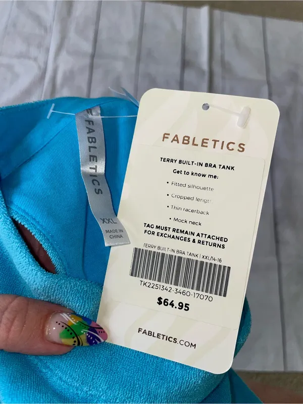 Fabletics Turquoise Blue Athletic Tank and Shorts Terry Set - Image 3