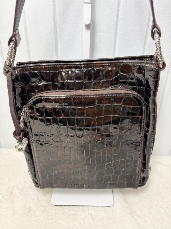 Brighton‎ Vintage Shoulder Bag Brown Leather Croc-Embossed Purse - Image 10
