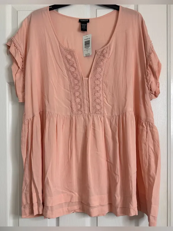 torrid Blush Pink Crochet-Trim Babydoll Blouse Women’s Size 1 (plus size 1x) - Image 8