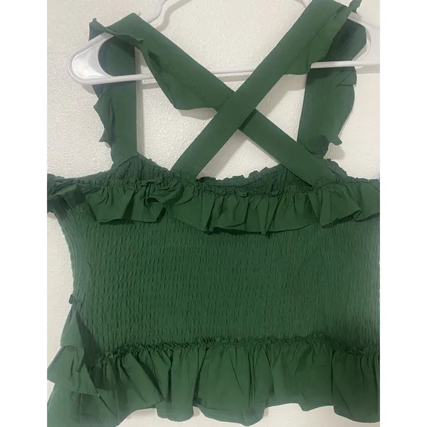 Anthropologie Green Smocked Ruffle CamisolTank Top Square Neck Sleeveless SizeL - Image 4