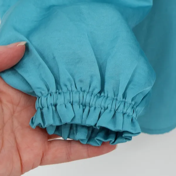 LOFT Ruffle Neck Tie Front Blouse Top Womens Size S Blue Teal Ruffle Renaissance - Image 3