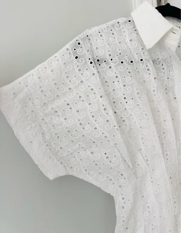 Anthropologie The Tobie Eyelet Mini Shirt Dress by Exquise, Size SP - Image 9
