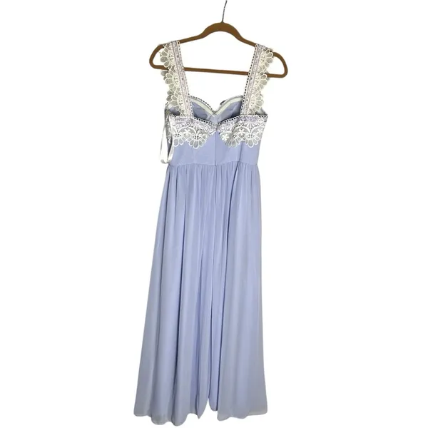 Azazie Light Purple & White Lace‎ Trim Sweetheart Neckline Bridesmaid Midi Dress - Image 2