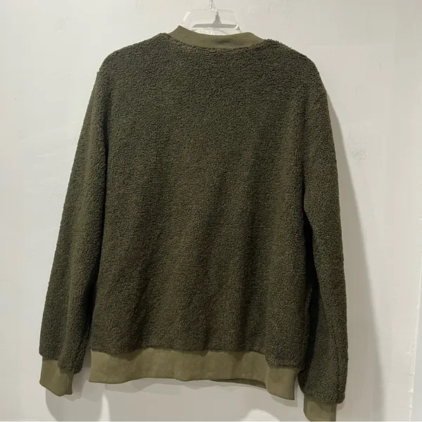 Womens‎ Mirol Sherpa Fleece bomber Faux Fuzzy Size Large Army Green Jacket - Image 8