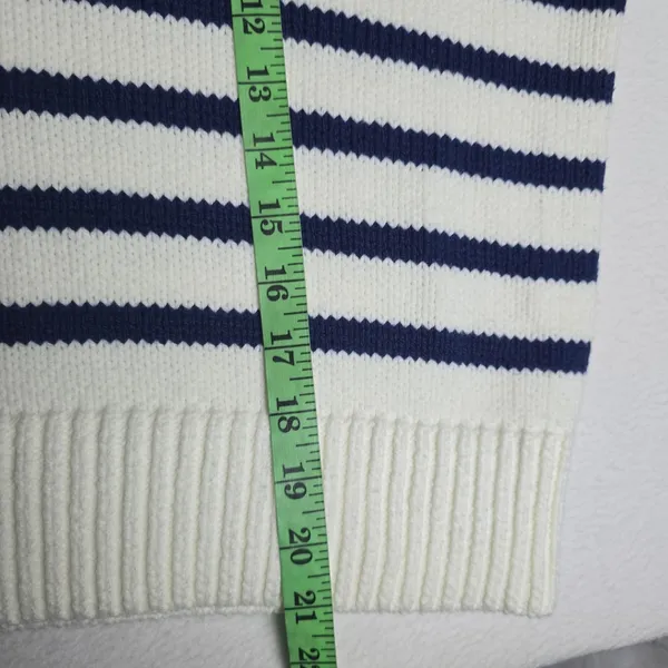 Madewell Striped Polo Sweater Medium‎ White Navy Blue V-Neck Knit Top P2709 - Image 8