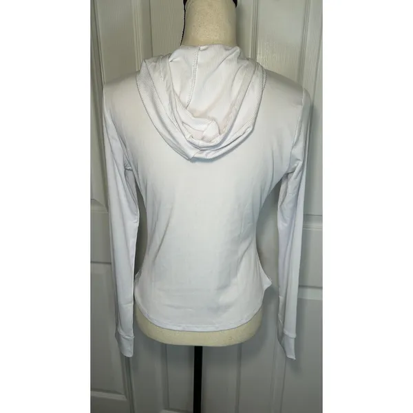 Lululemon Ribbed Full Zip Hoodie 10 White Slim‎ Fit Activewear Long Sleeve READ - Image 4