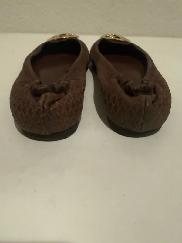 Tory Burch Reva Chestnut Brown Textured Snakeskin-print Leather Ballet Flats 6.5 - Image 4