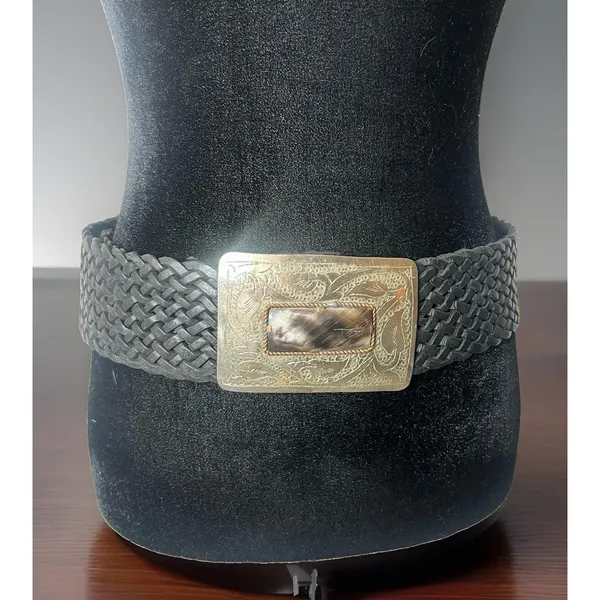 Motif 56 Wide Braided Leather Belt With Silver Buckle Vintage Medium - Image 9
