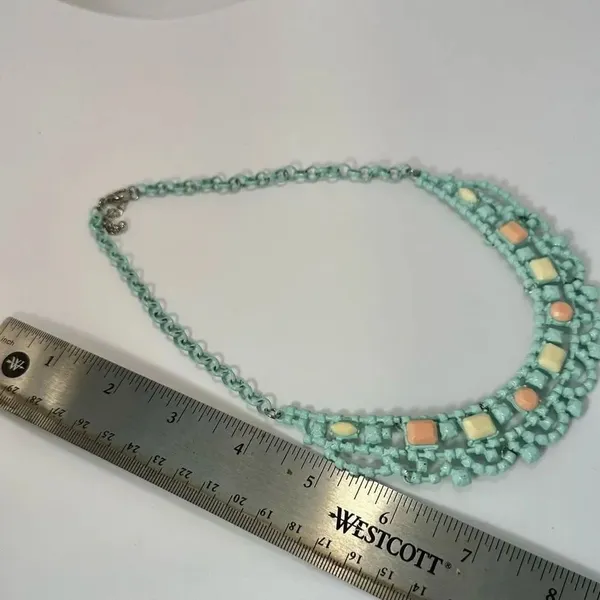 Blue metal orange yellow bib necklace - Image 7
