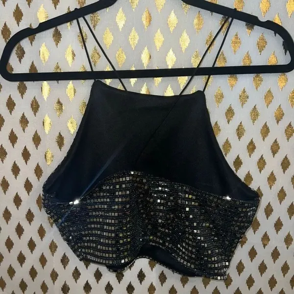 Paperoc Stappy crop top disco ball club raver silver shirt size L - Image 2