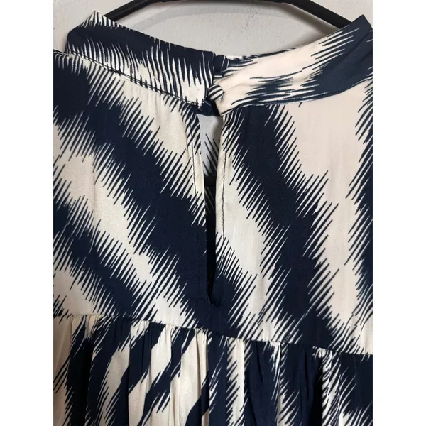 Maison d'Amélie‎ Navy White Abstract Zig Zag Mock Neck Long Sleeve Blouse Large - Image 5