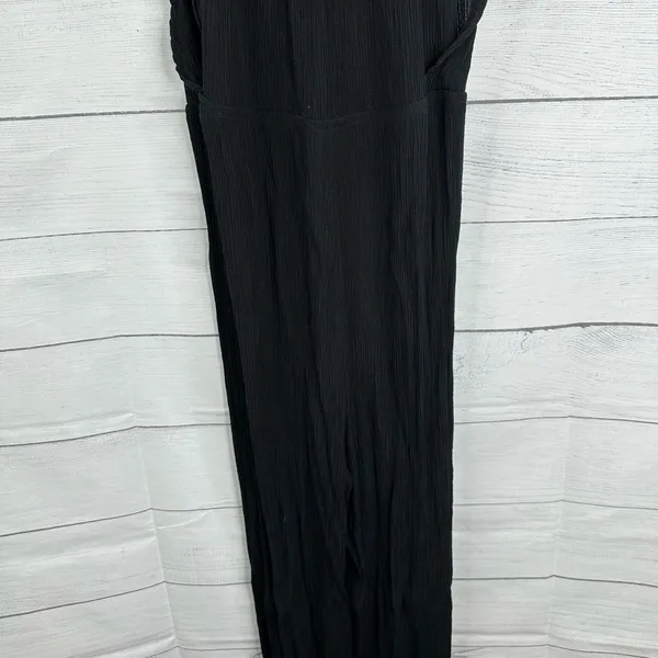 Zara Womens size Medium Crinkle Crepe Jumpsuit Beads Boho Beachy Feminine Black - Image 8