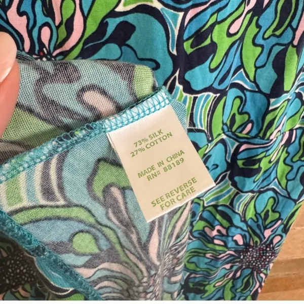 Lilly Pulitzer Clare Dress Blue Green Floral Ruffle Sleeveless Midi Size Large - Image 6