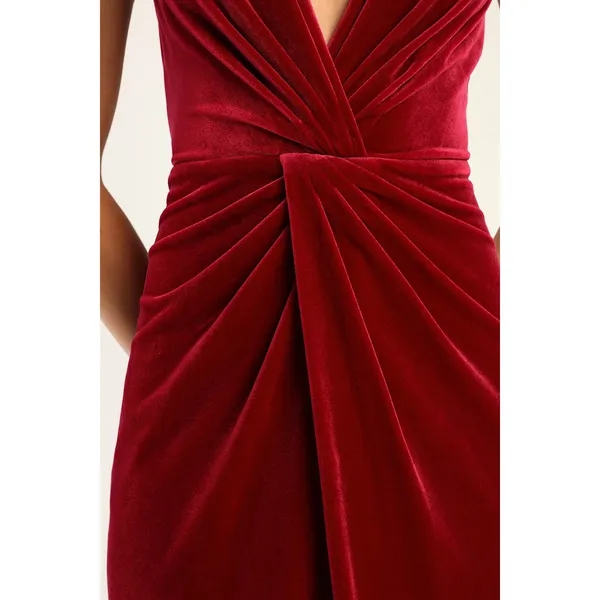 Lulus Beautiful Evenings Wine Red Velvet Twist-Front Maxi Dress Formal Small NWT - Image 5