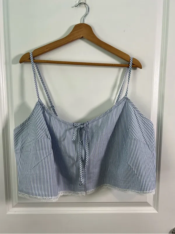 NWT Skims Cotton Poplin Sleep Tank Blue White Coastal Size XL - Image 3