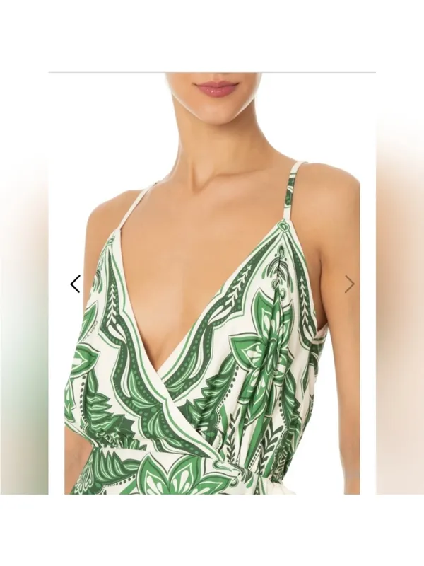FARM Rio Green and White Floral Wrap Mini Dress - Image 6