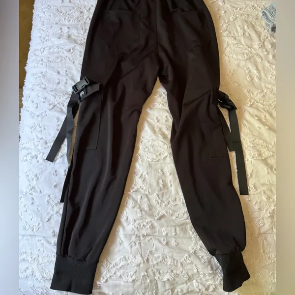 S BLACK CARGO JOGGERS WITH buckles and design - Image 3