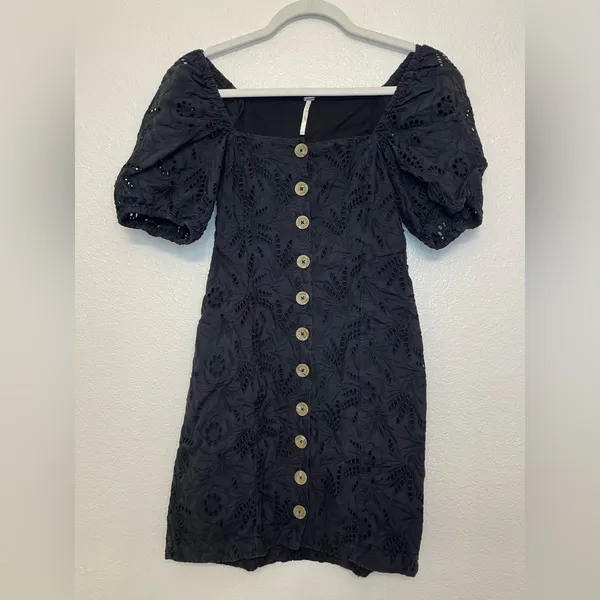 Free people‎ Daniella Eyelet Elegant Black Lace Mini Dress Size 2 - Image 6