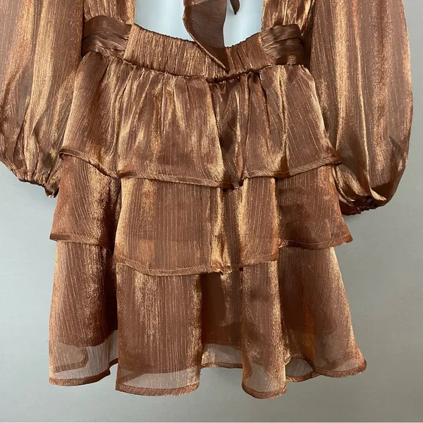 NWT‎ Lulus Dress Ideal Behavior Bronze Metallic Backless Tiered Mini Dress Small - Image 11