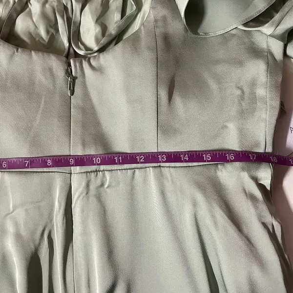 Azazie Dusty Sage A-Line Satin Maxi Dress NWT Size A16 - Image 12
