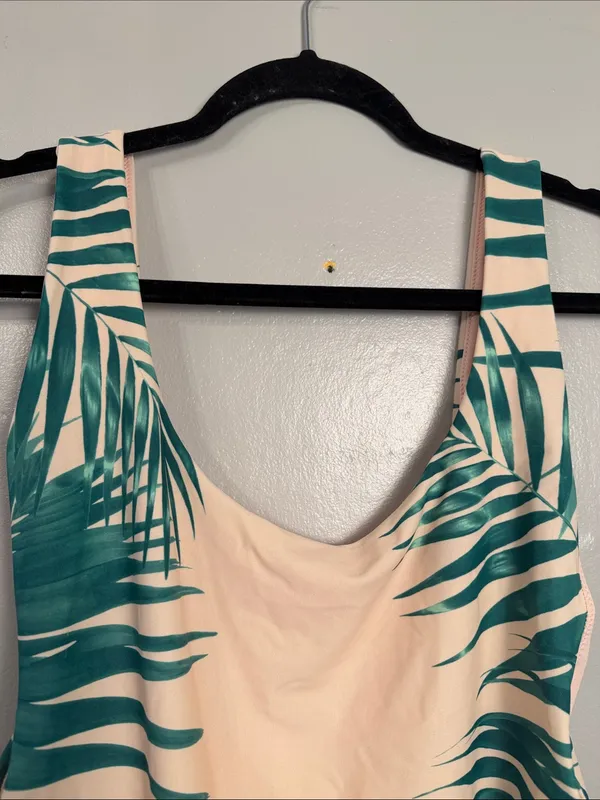 Aerie Women's Super Scoop One Piece Swimsuit Pink Green Palm Leaf xlarge - Image 3