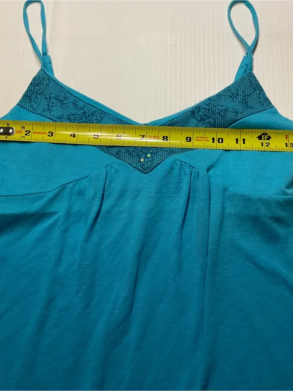 Aqua Blue Babydoll Camisole Eyeshadow Women/Jr Sz M Sequin Trim Shelf Bra Y2K - Image 6
