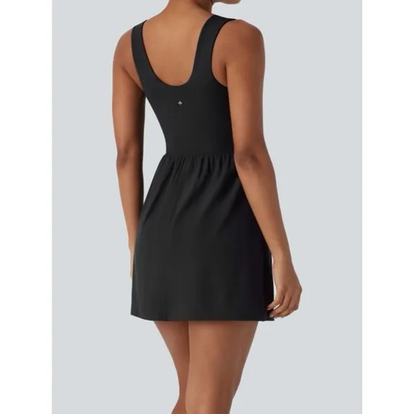 NWT Halara Breezeful Square Neck Active Dress M Black Built In Shorts Pockets - Image 4