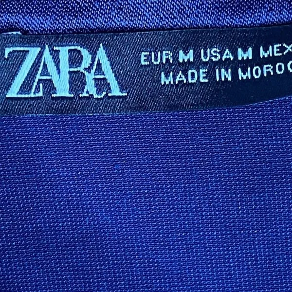 Zara Long Sleeve Satin Effect Crop Track Jacket Stretch Pockets M Sapphire Blue - Image 9