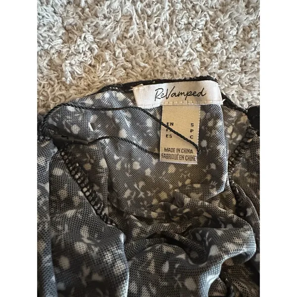 Revamped Bodysuit Teddy Black Gray Floral Thong Lace Trim Sheer Size Small NWOT - Image 5