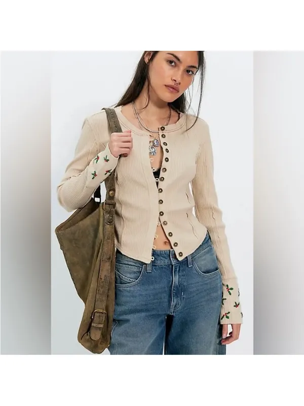 Free People Daria Cuff Cardi- Size Large - Image 2