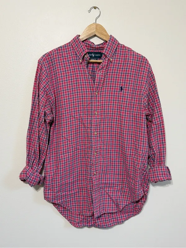 Ralph Lauren Oversized Button Down Shirt Size Medium Plaid Navy Women’s - Image 2