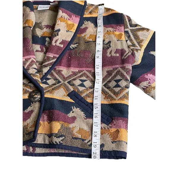Vintage Carolina Colours Southwestern Tapestry Jacket Tribal Aztec Horses Size S - Image 7