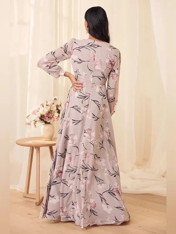 NWT Lulus Loving You Dusty Purple Floral Print Long Sleeve Wrap Maxi Dress Small - Image 2