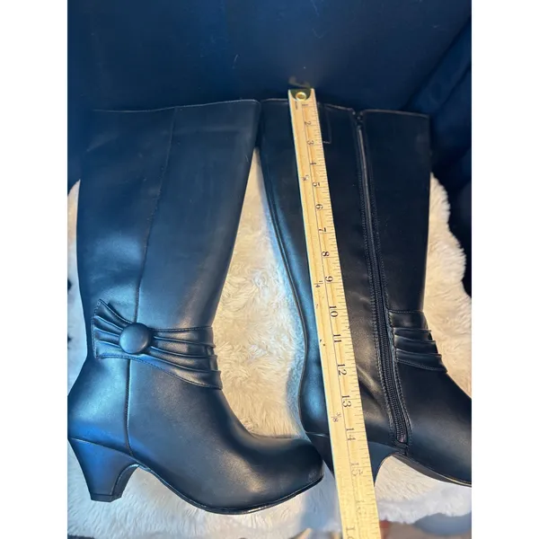 Valley Lane Black Ruched Button Knee High Boots Wide Width 7WW Witchy - Image 2
